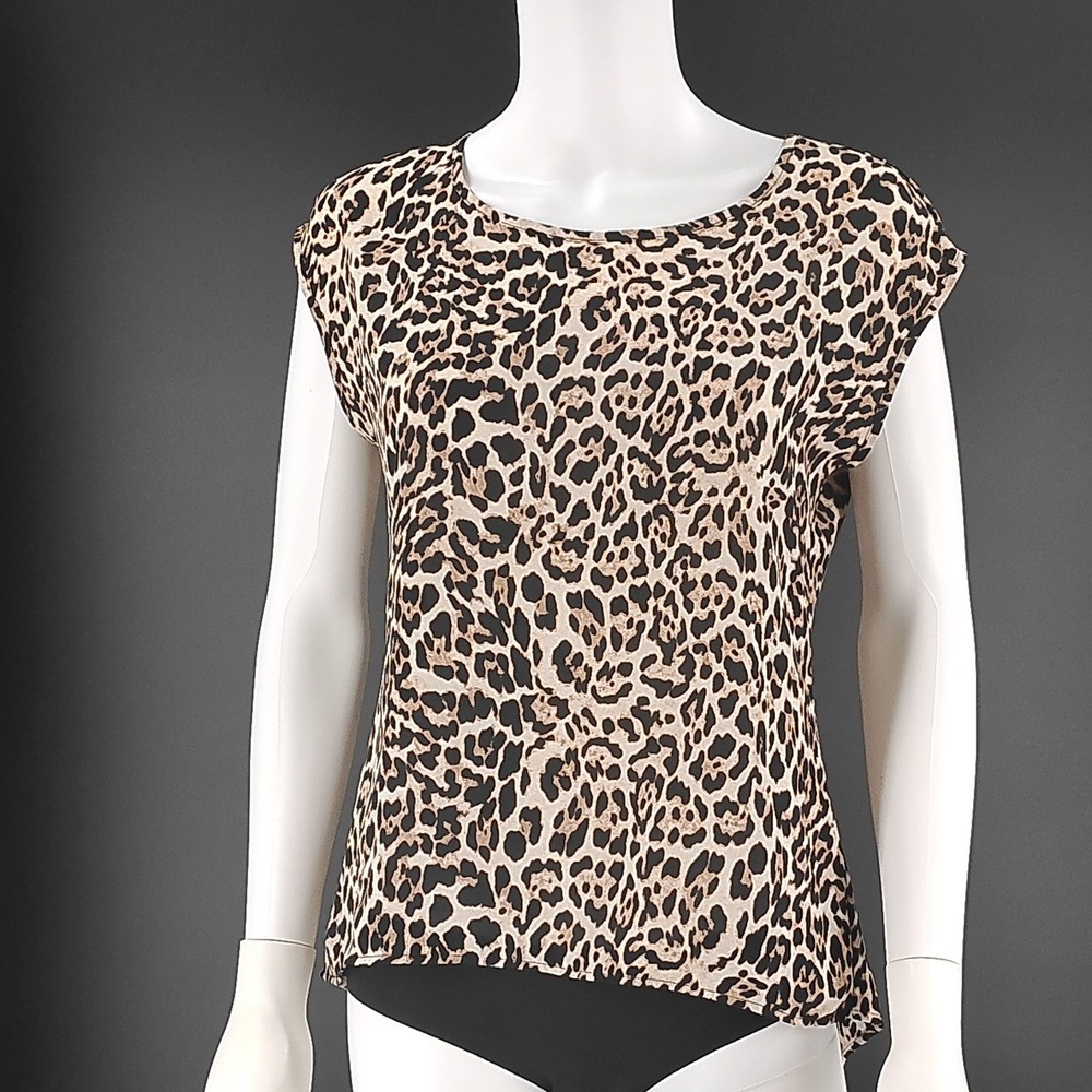 Heartsoul Leopard Print Cap Sleeve Blouse High Low Hem Tan Black 14A2BP3780